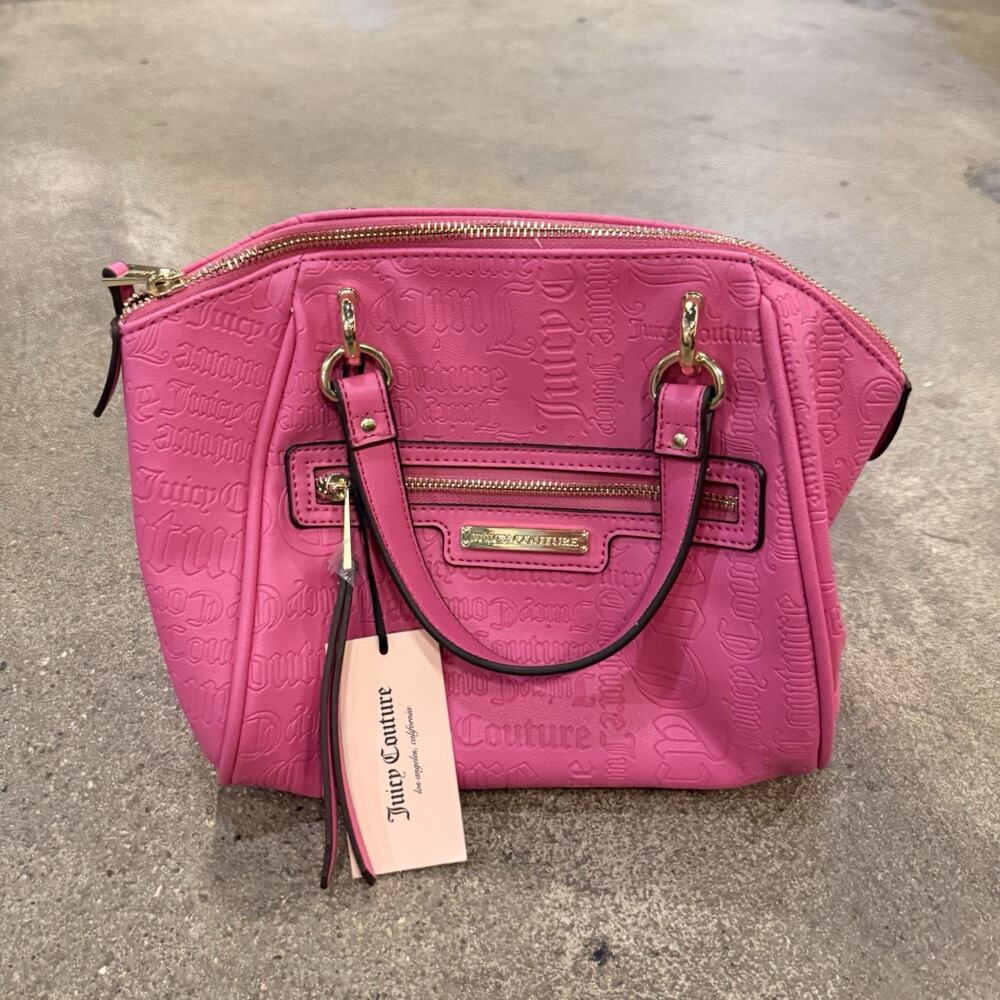 NWT Juicy Couture Pink Embossed Logo Satchel Handbag Crossbody Strap Y2K